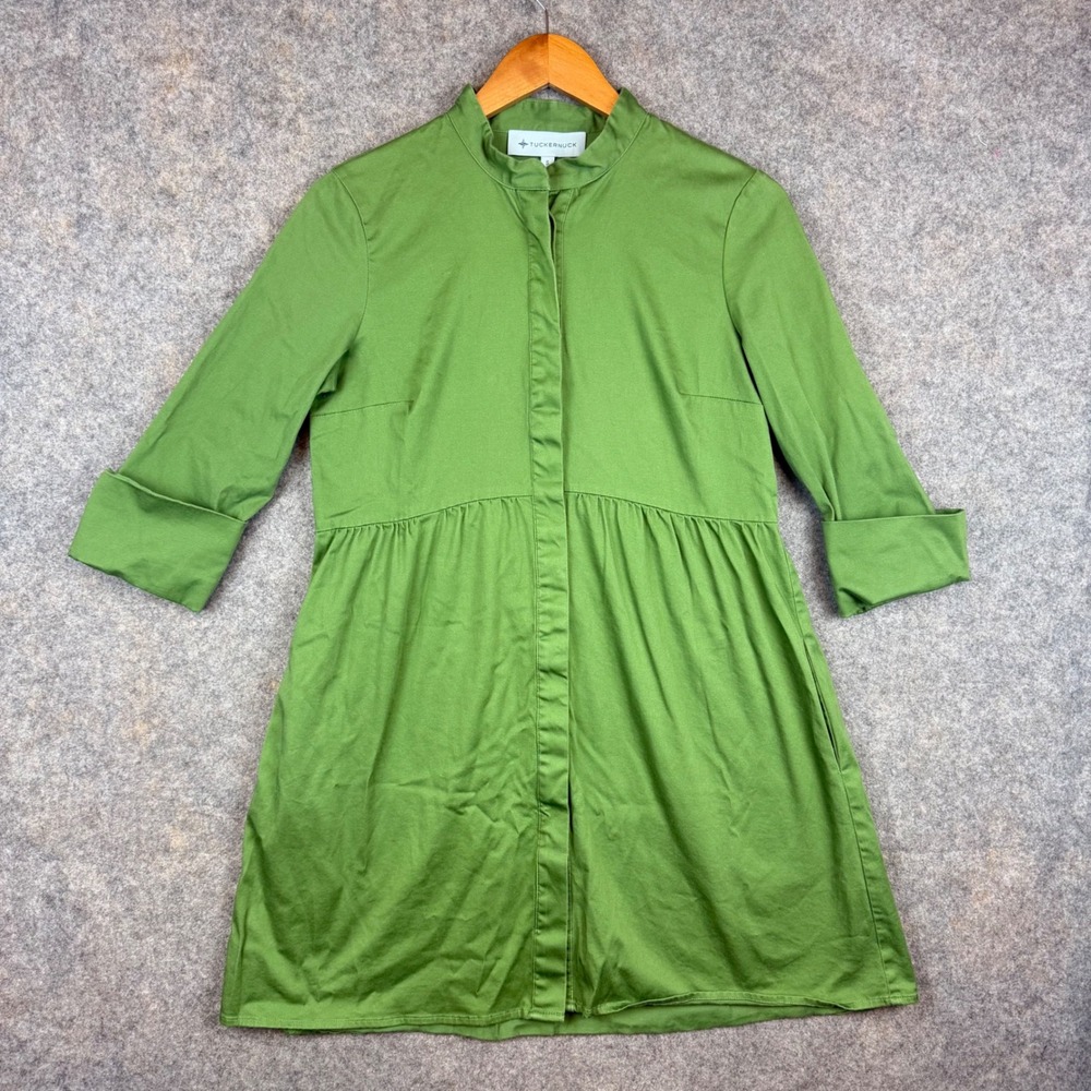 Tuckernuck Royal Shirt Dress Womens Small Green 3/4 Sleeve Cotton Stretch